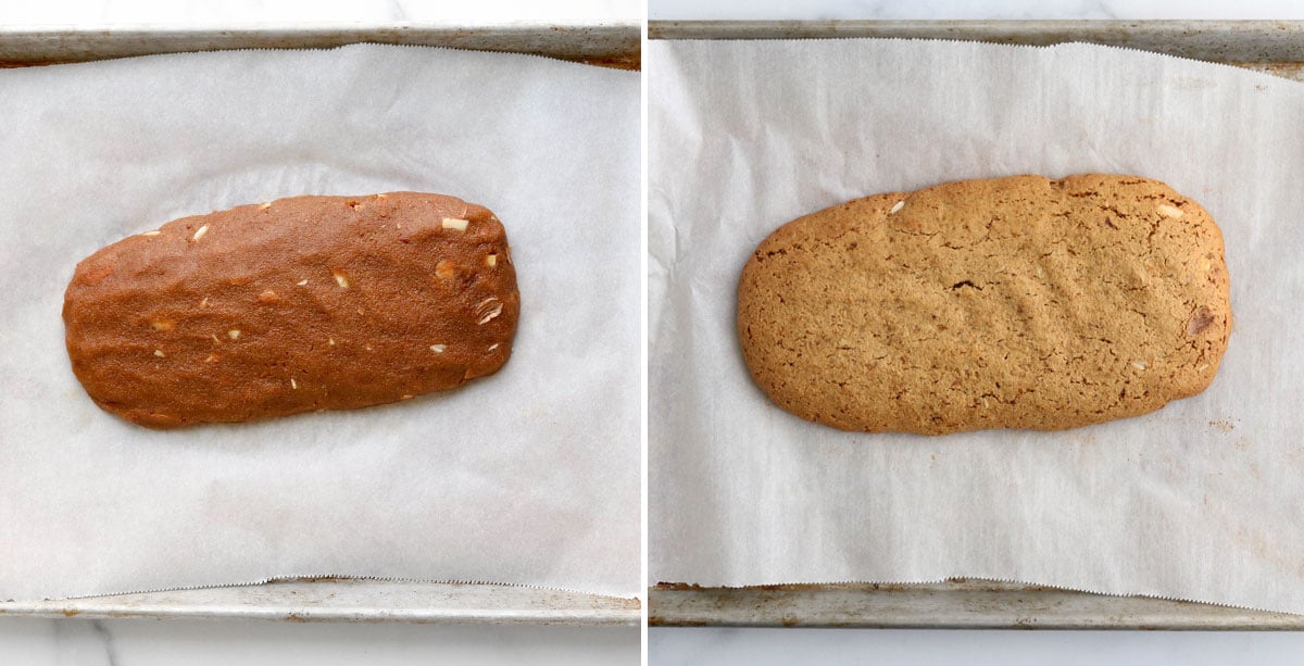 before and after baked biscotti log