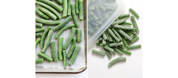 frozen green beans transferred to bag