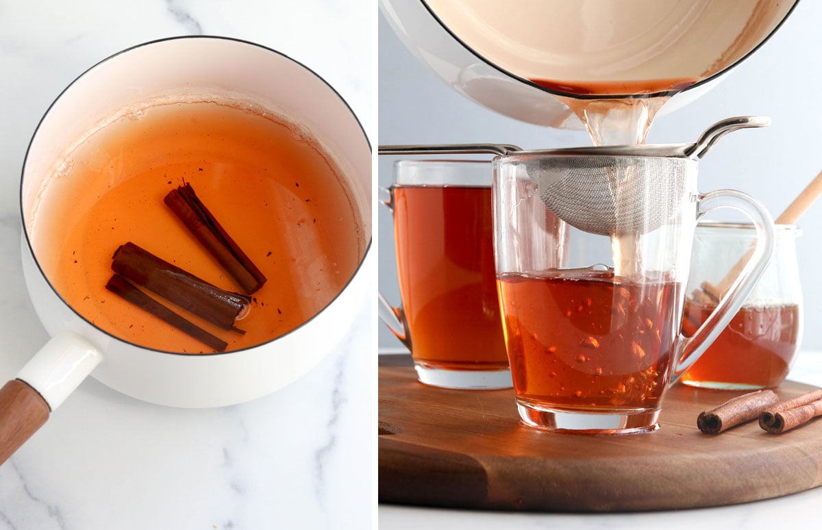simmered cinnamon tea strained into cup