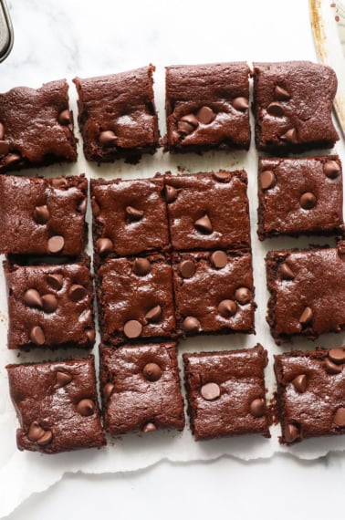 sweet potato brownies sliced into 16 squares.