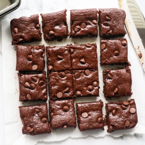 sweet potato brownies sliced into 16 squares.