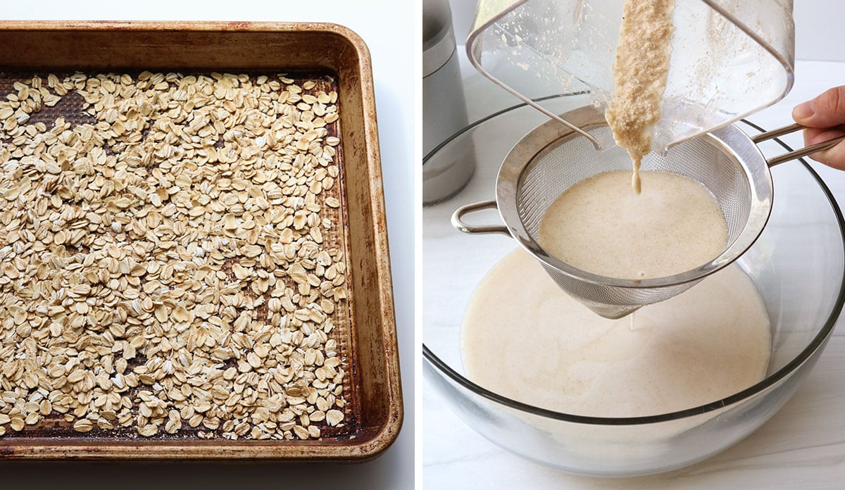 toasted oats on a pan and strained through a fine mesh strainer after blending.