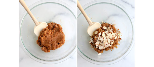 mixing in wet ingredients and almonds