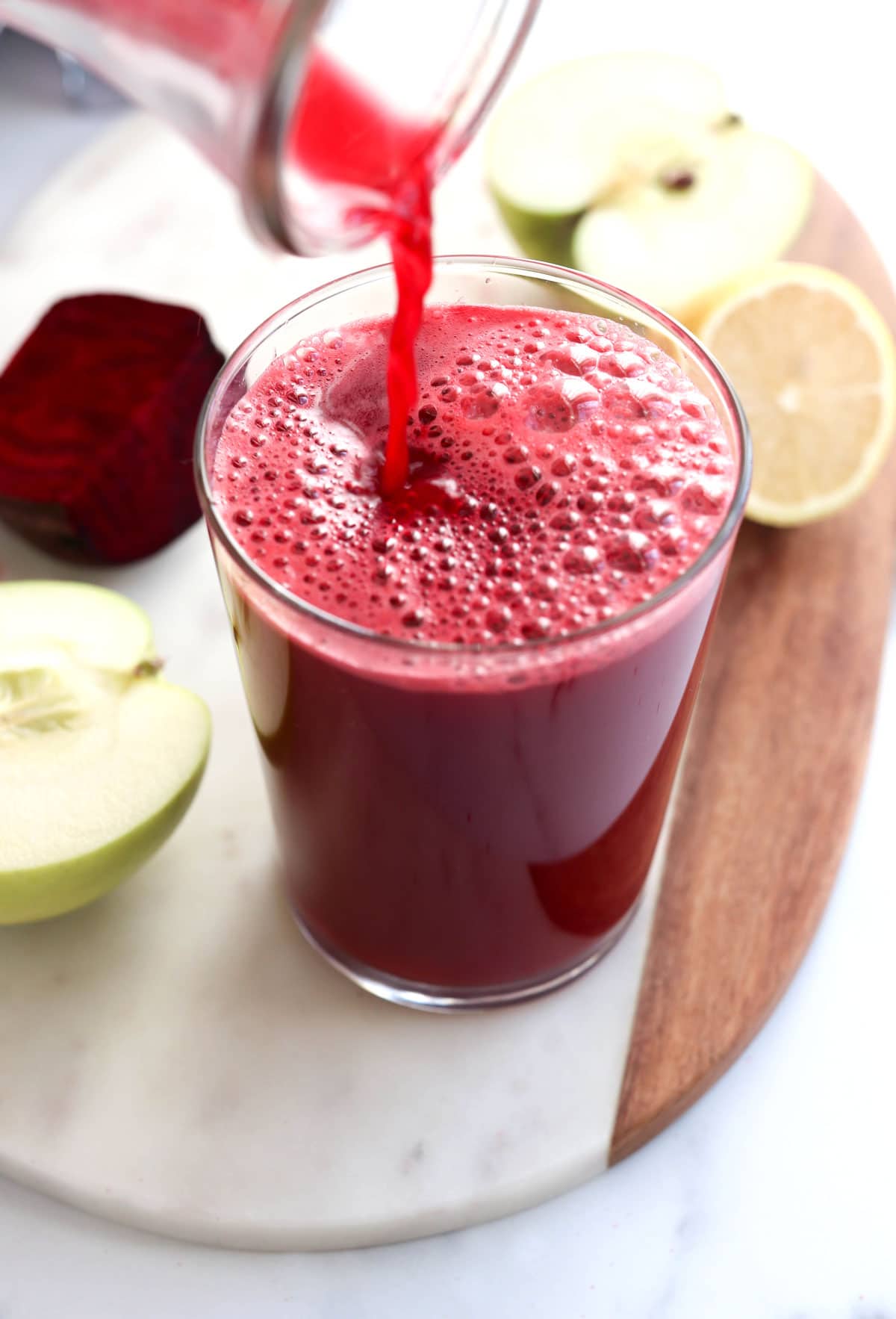 beet juice poured into glass