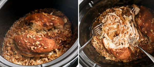cooked chicken shredded in slow cooker