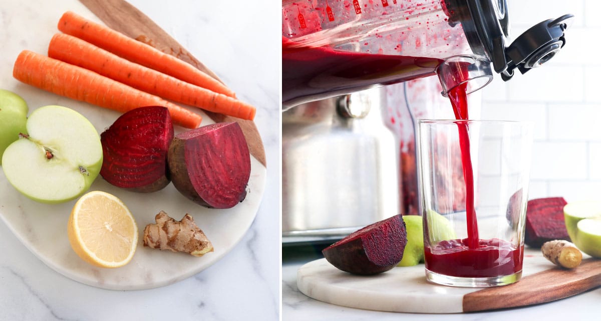 Chopped Beets in Jar, Chopped Carrots in Blender Jar. Beets with