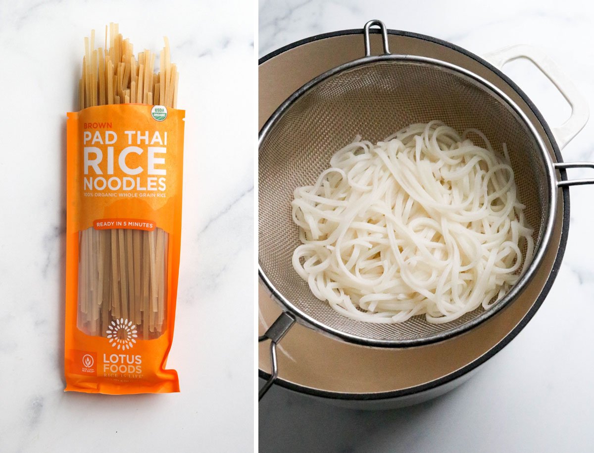 pad thai noodles in package and cooked