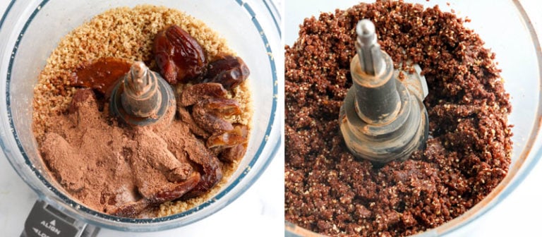 dates and cacao powder added to the food processor