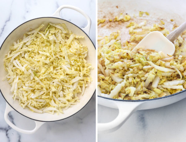 shredded cabbage cooked in skillet