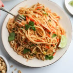 vegan pad thai noodles on plate