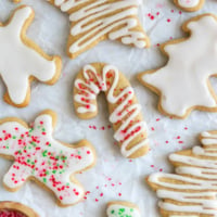 almond flour sugar cookies decorated with frosting.
