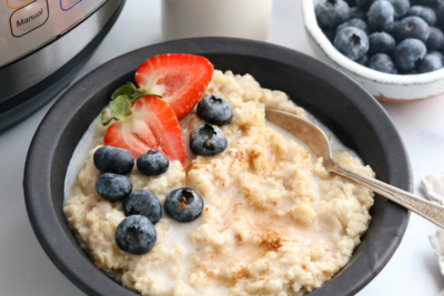 Instant Pot oatmeal topped with fruit in bowl