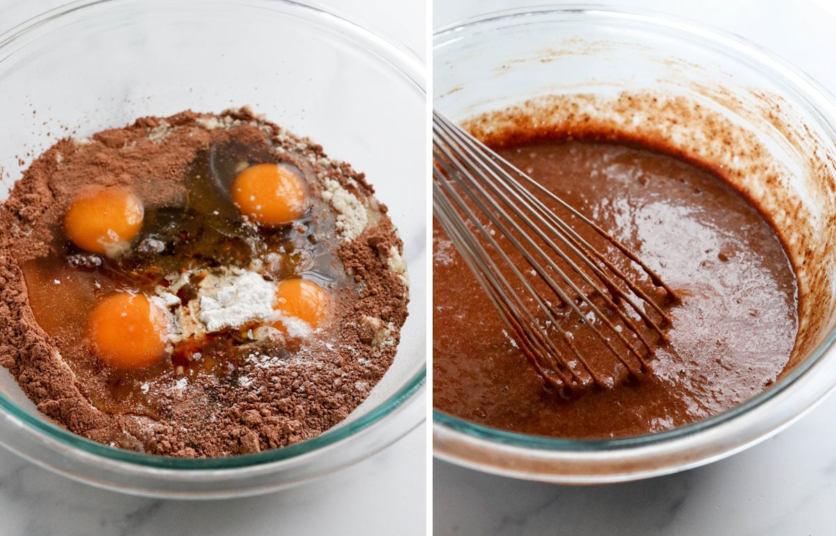 whisking almond flour cake ingredients together