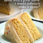 coconut flour cake slice labeled for pinterest.