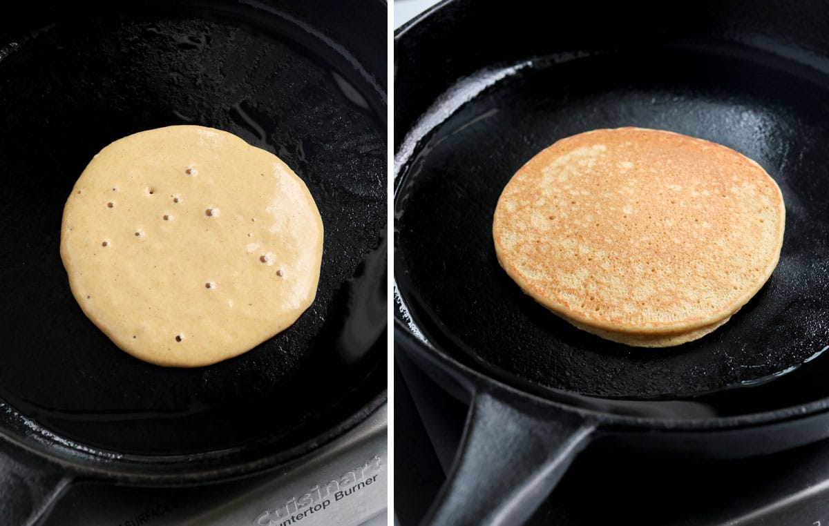 pancake with bubbles ready to flip