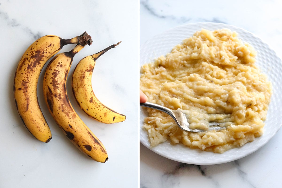 ripe bananas mashed on plate