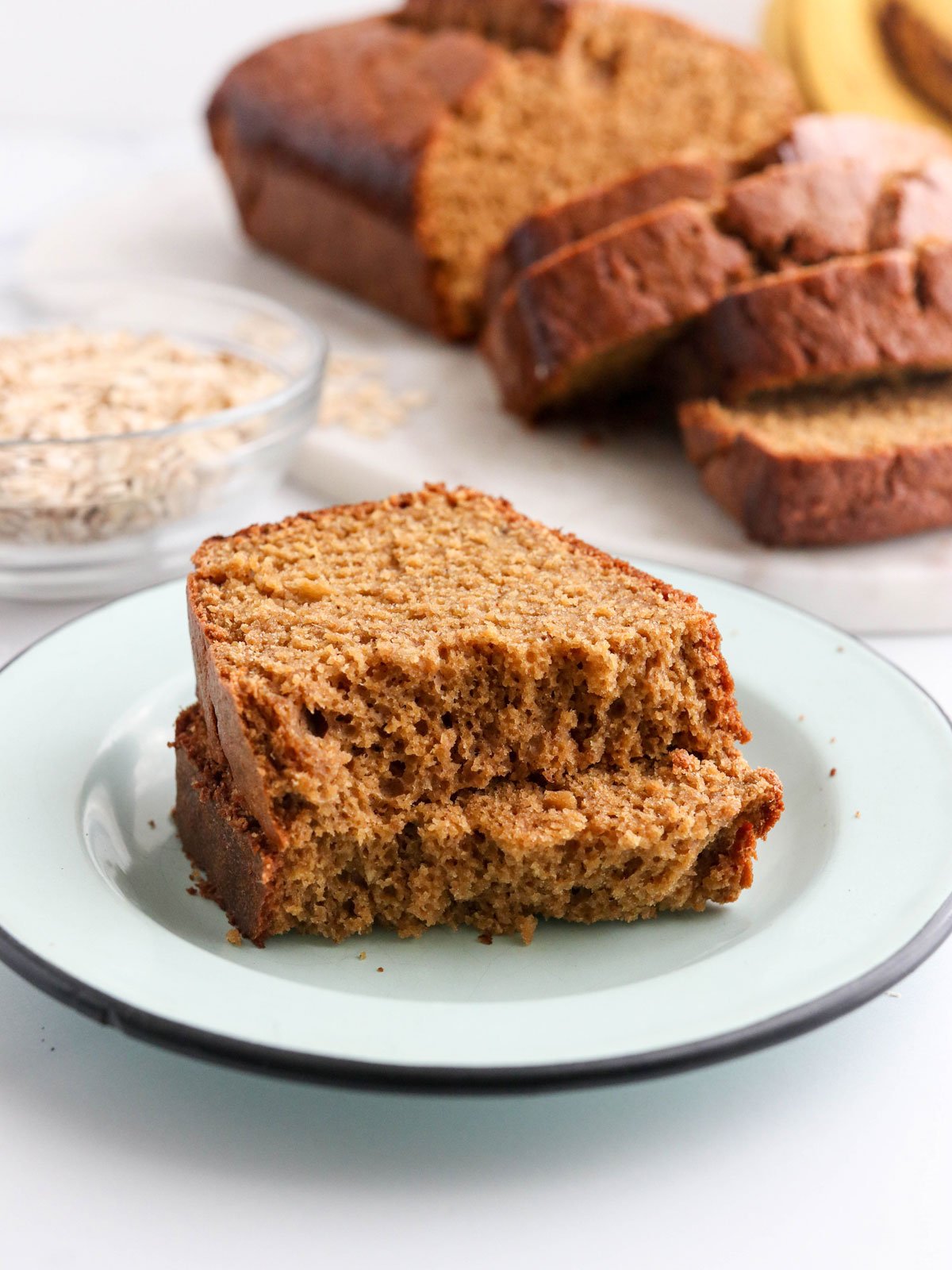 banana bread slice in half to show texture