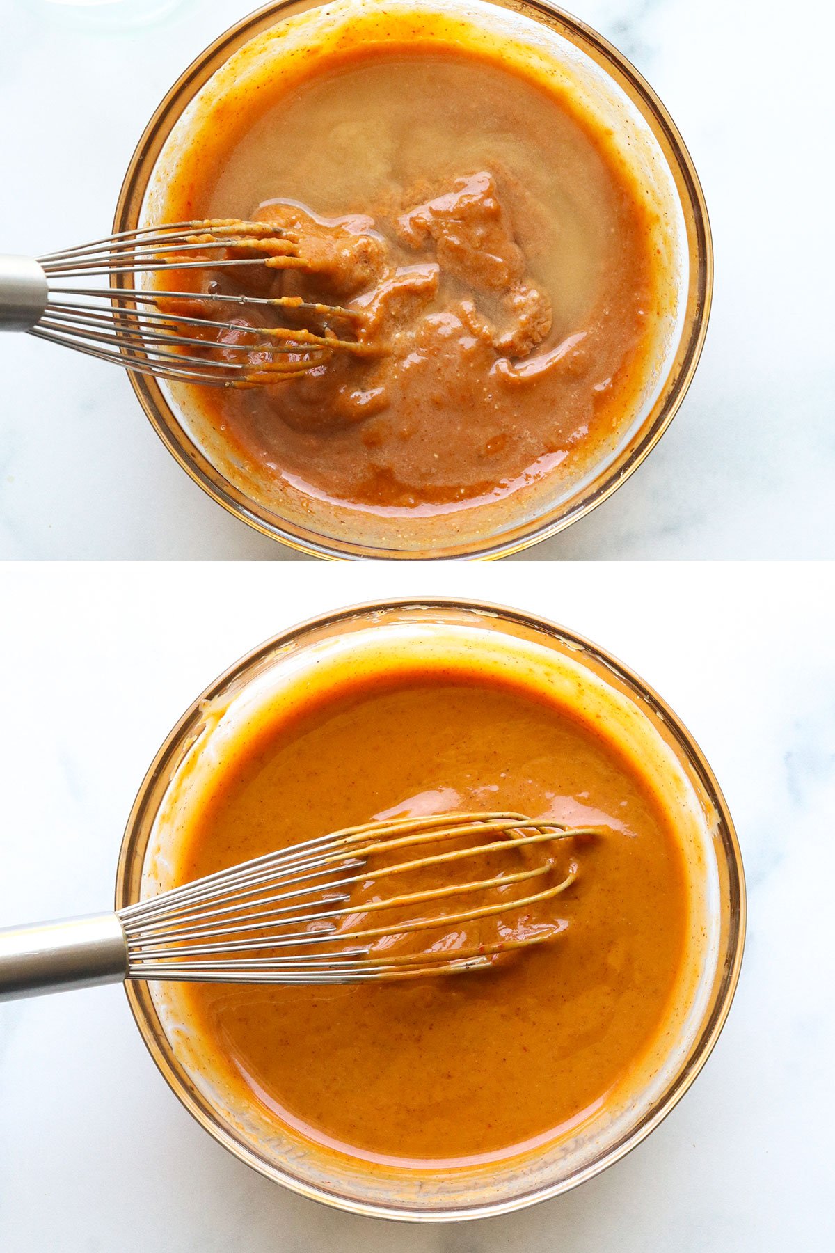 water added to peanut sauce to thin it out with a whisk.