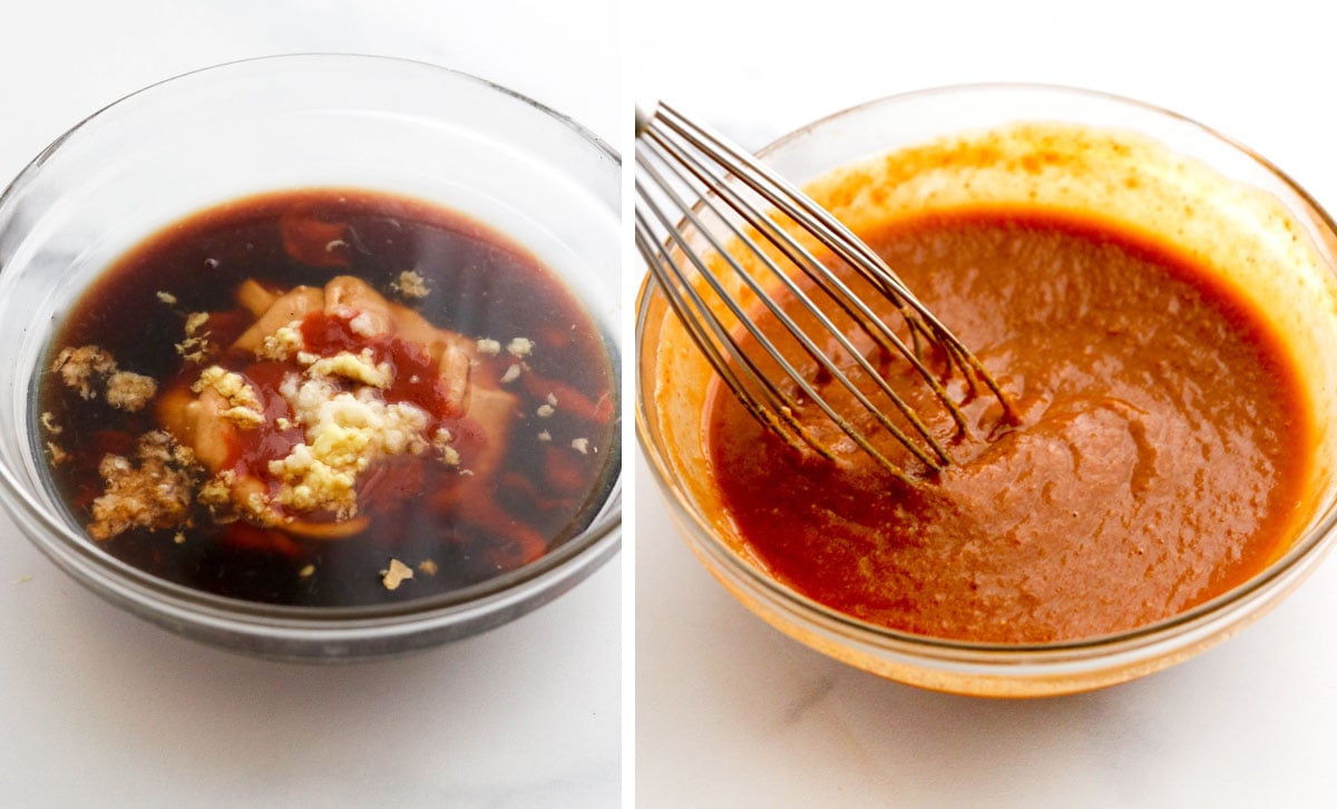 peanut sauce ingredients in glass bowl