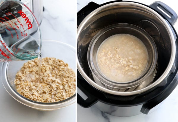 separate bowl of oats in pressure cooker