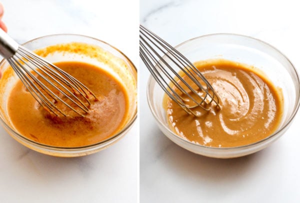water added to peanut sauce to thin