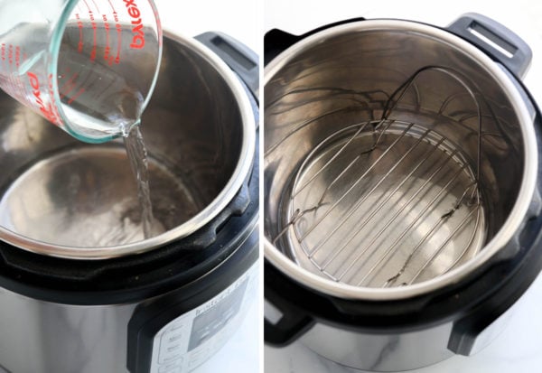 water and trivet in pressure cooker