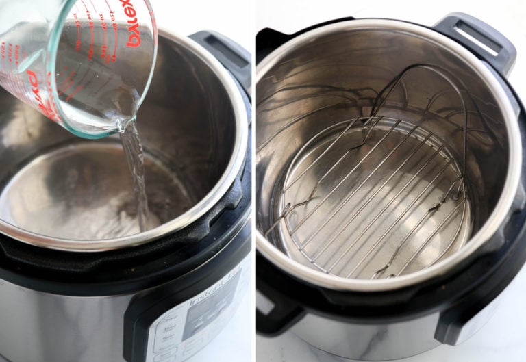 water and trivet in pressure cooker