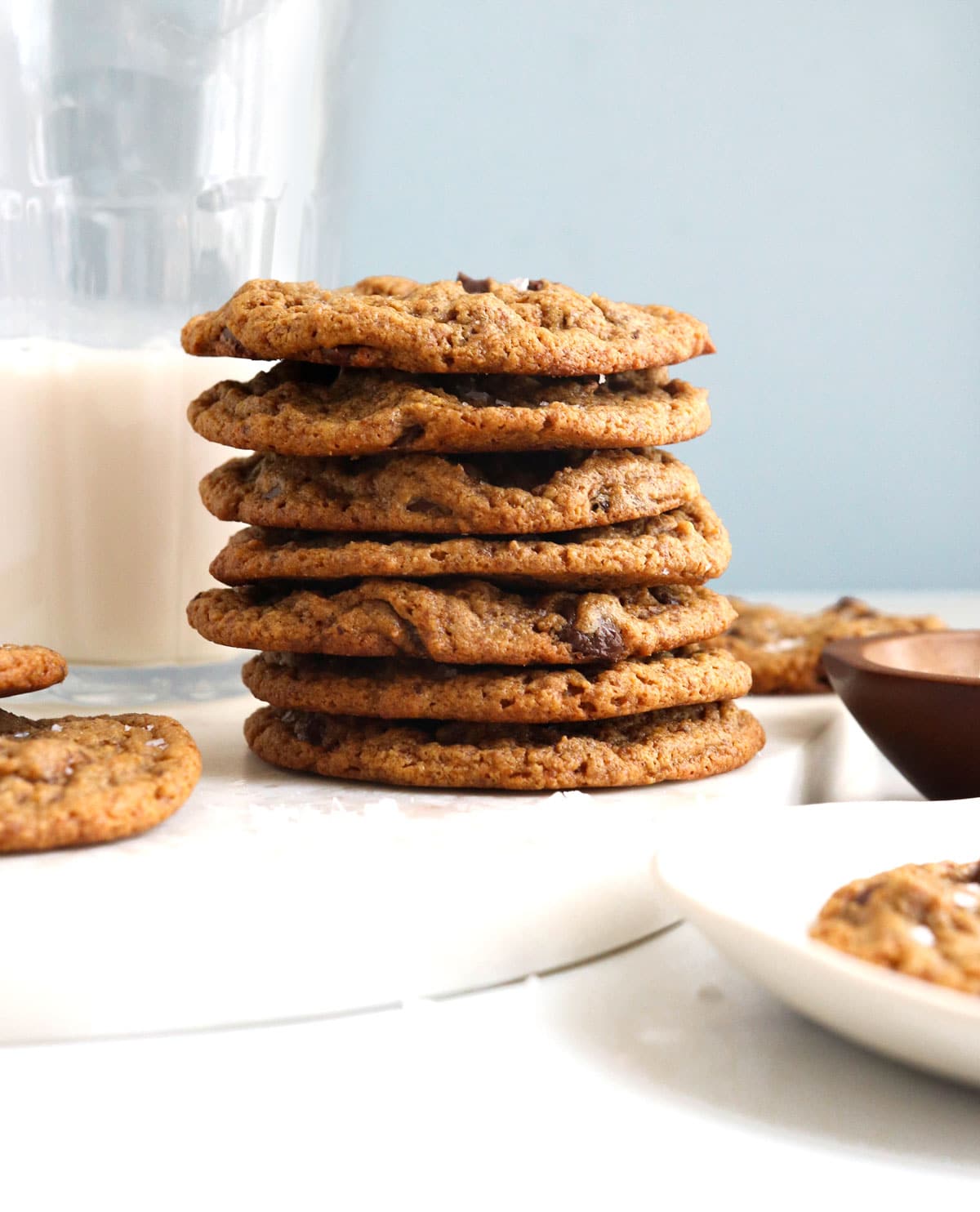 chickpea flour cookies stacked on marble board