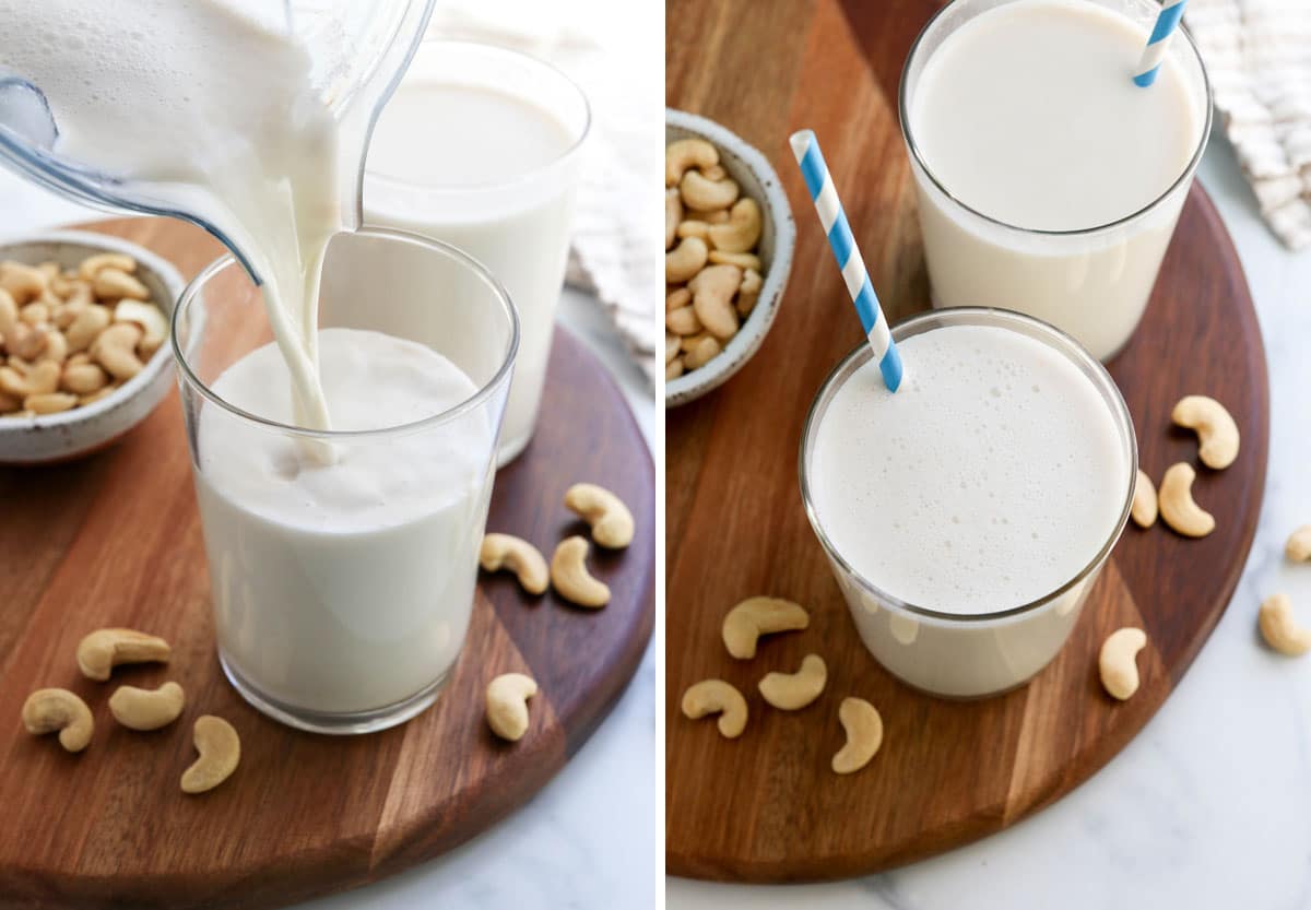finished cashew milk in glasses