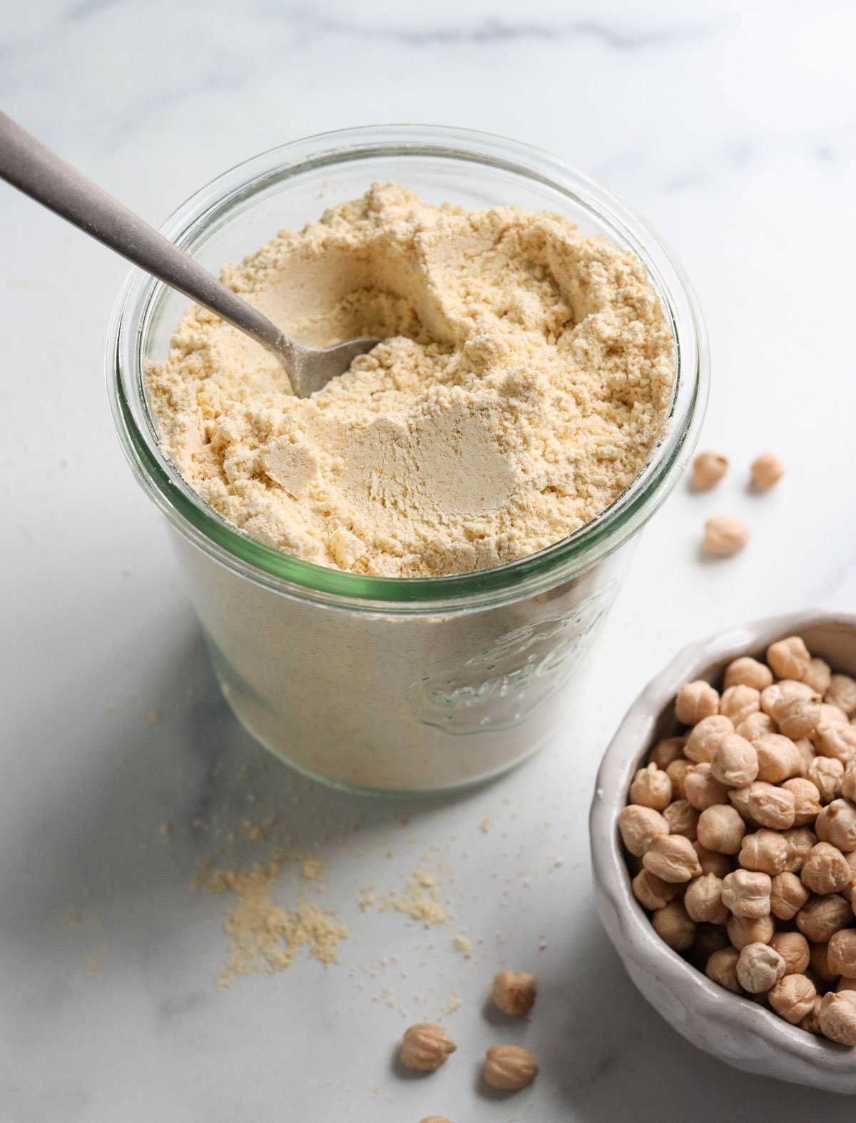 chickpea flour in glass jar