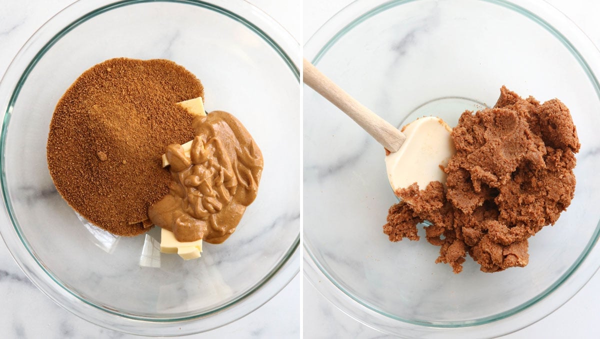 creaming together the butter, peanut butter and coconut sugar