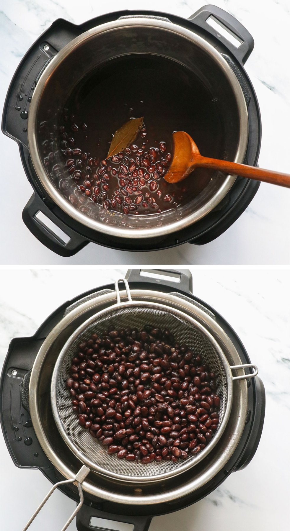 Cook the beans in an instant pot and drain in a mesh strainer.