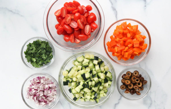 chopped veggies for the pasta salad
