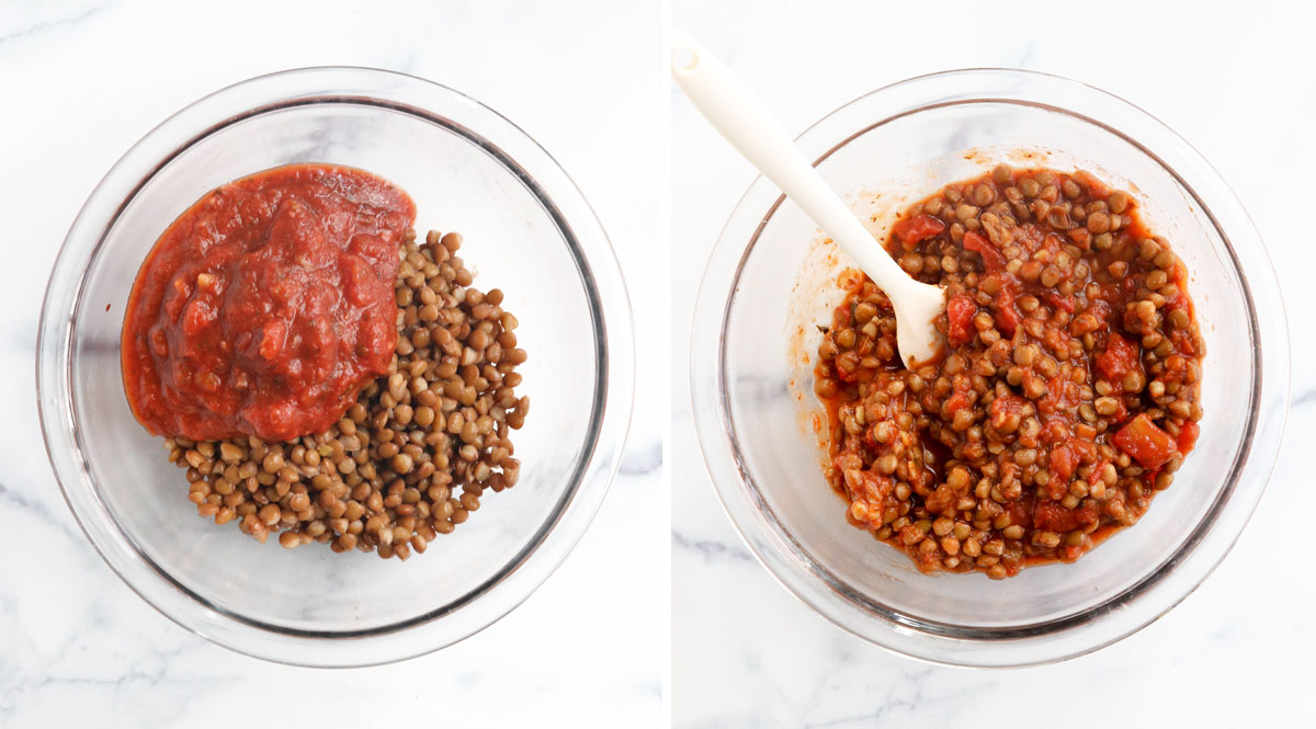 lentils and marinara sauce mixed together