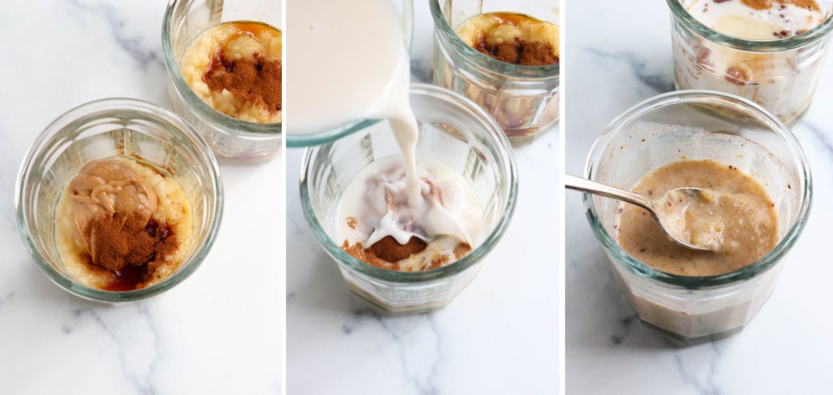 peanut butter and milk added to glass jars