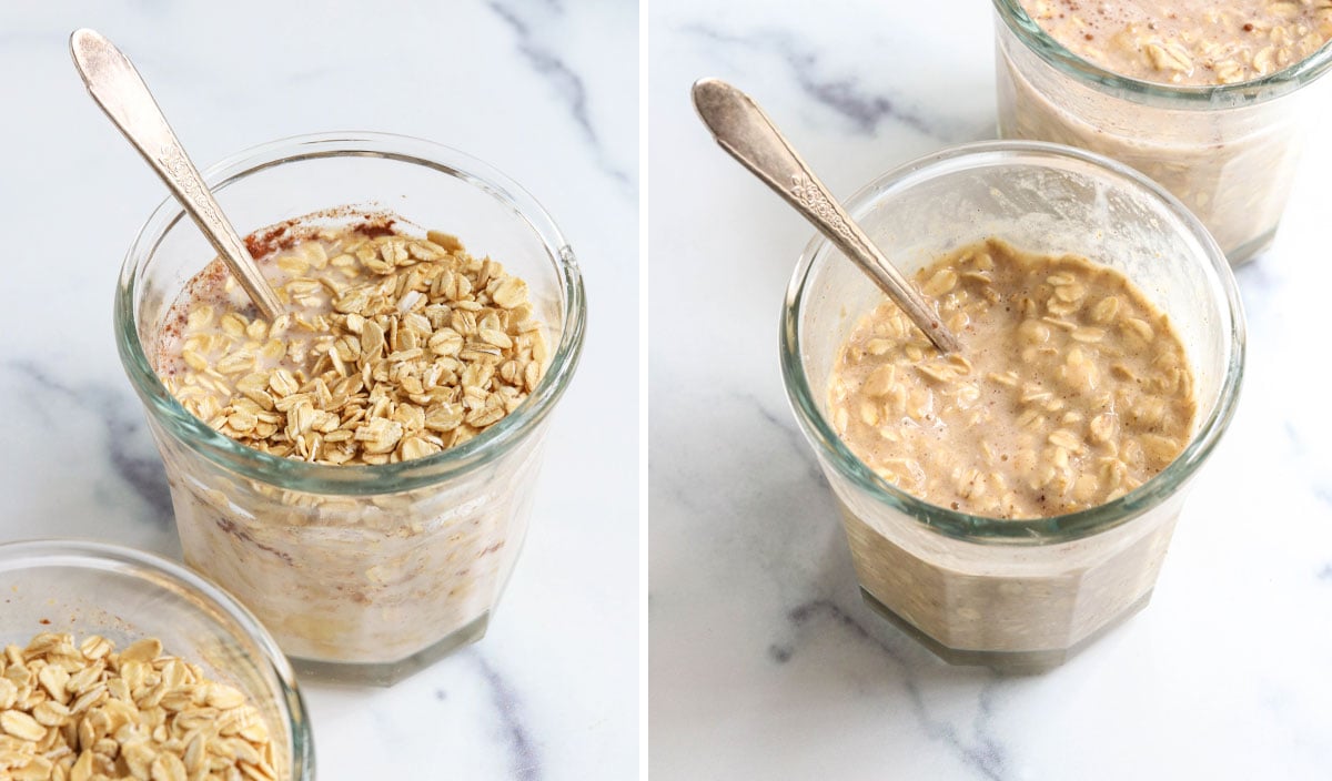 oats added to overnight oat jars