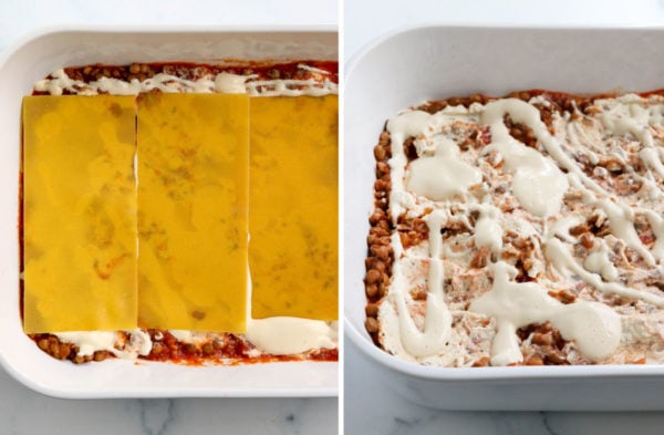 cashew sauce and extra layers added to lasagna