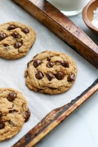 almond flour cookies on pan at angle