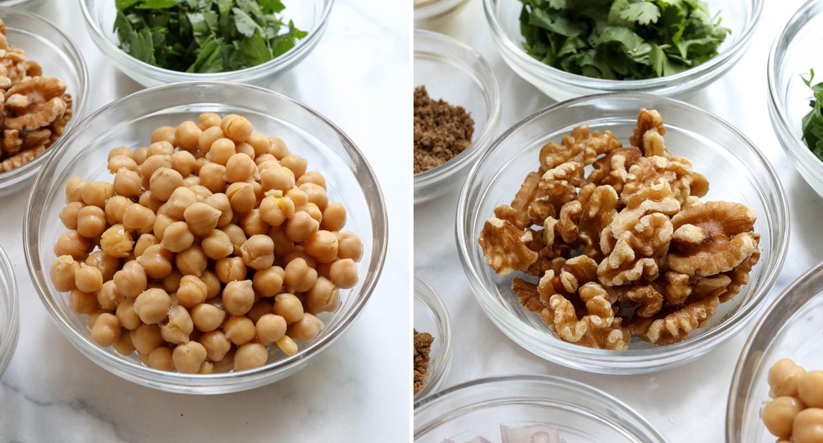 bowl of chickpeas and walnuts