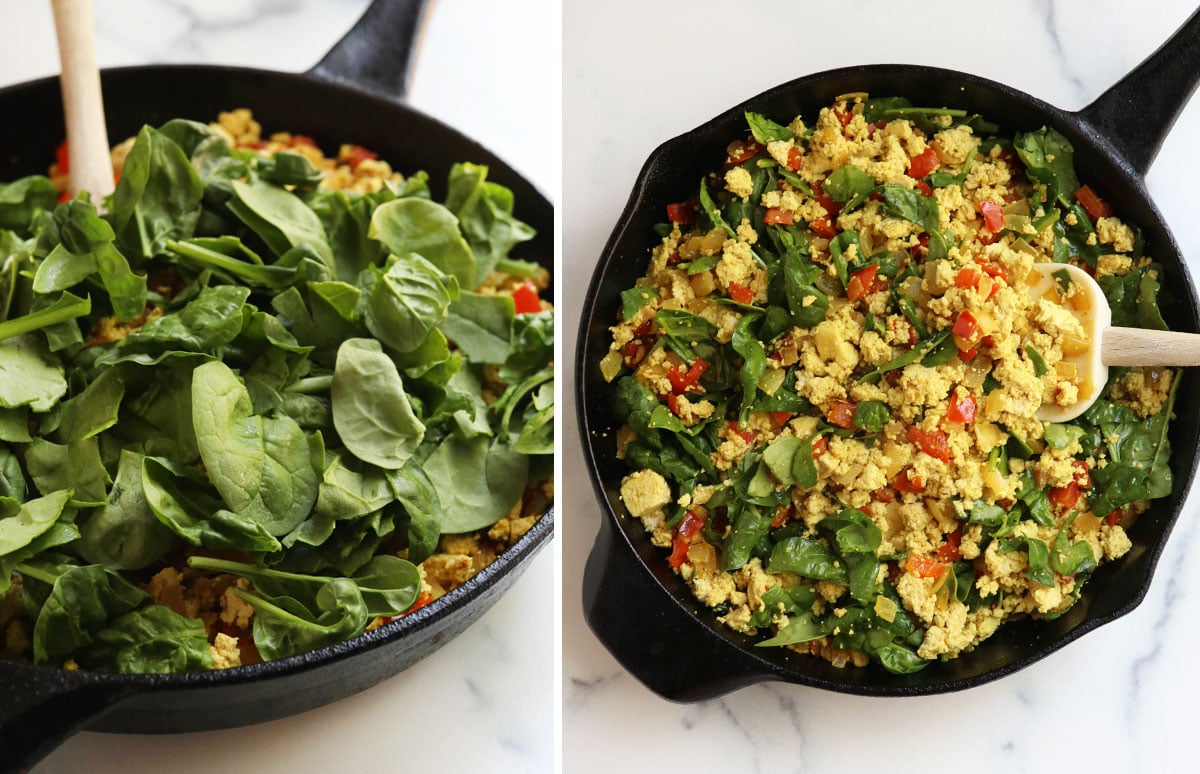 spinach added to tofu scramble