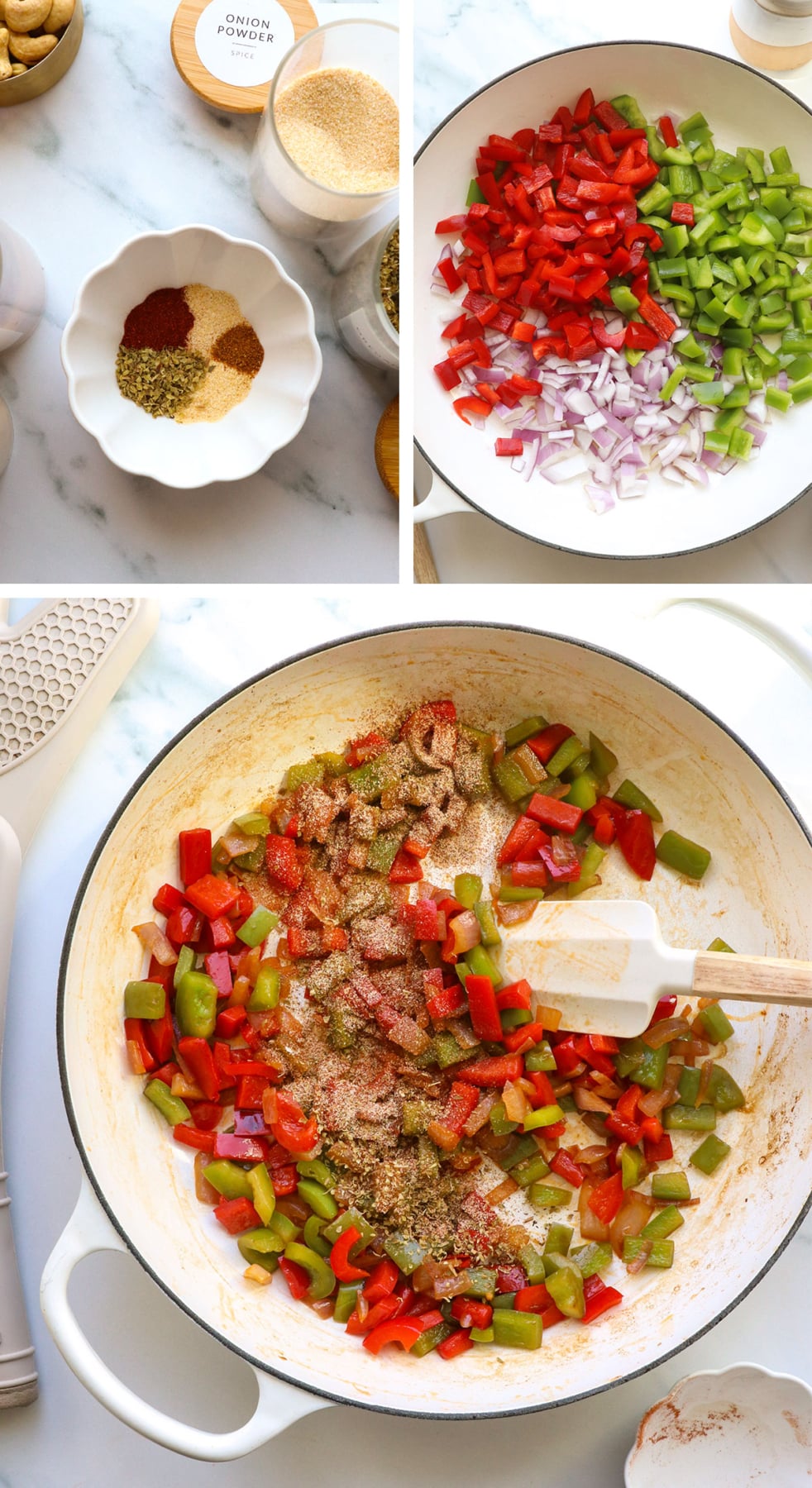cajun spice stirred together and added to veggies in the pan.