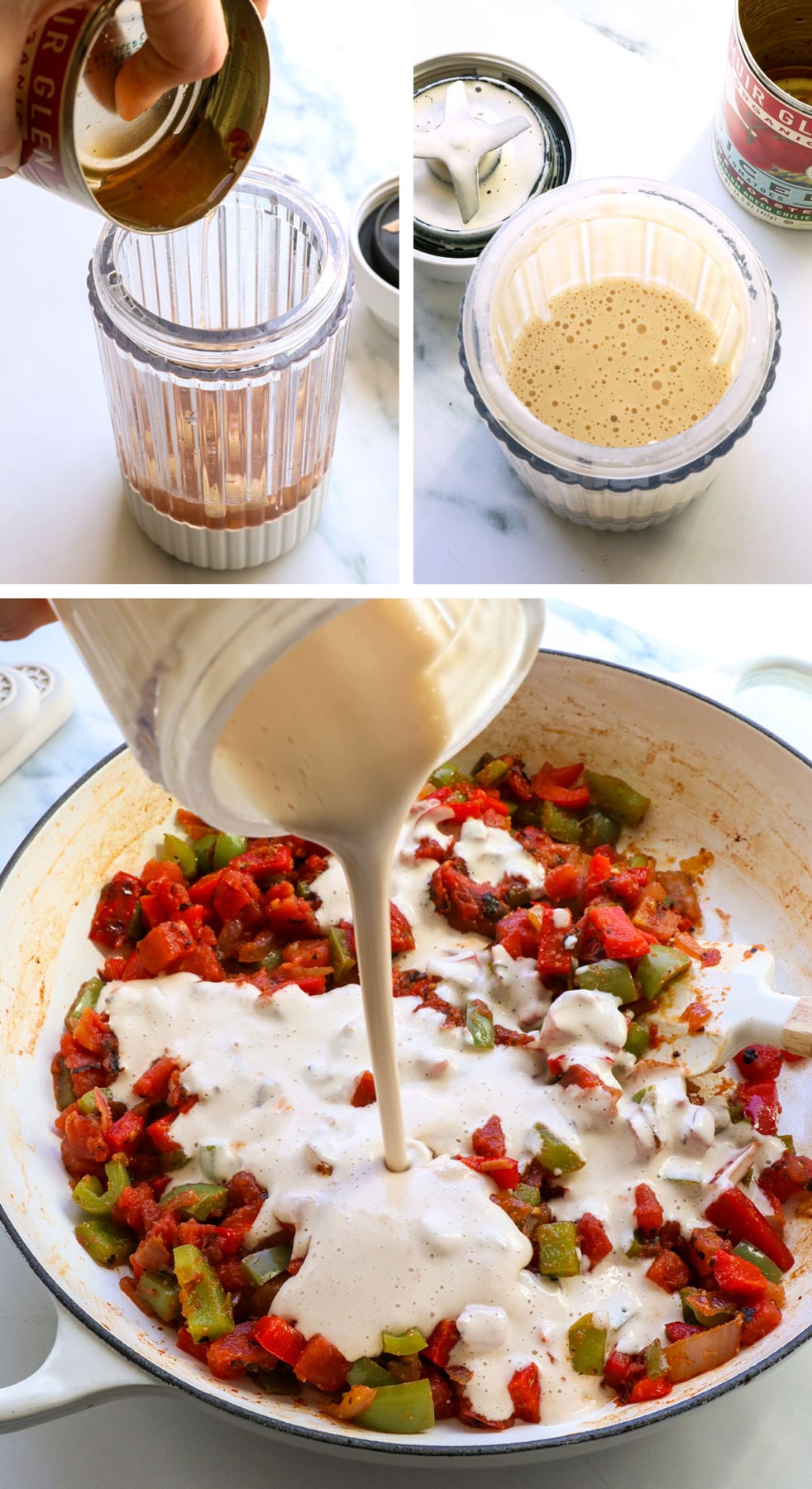 cashew sauce poured into cajun veggies.
