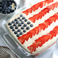 oat flour flag cake topped with berries