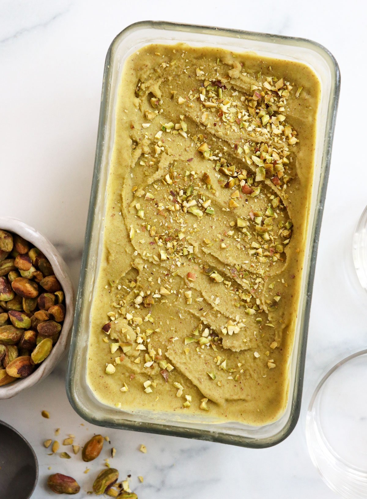 pistachio ice cream in loaf pan