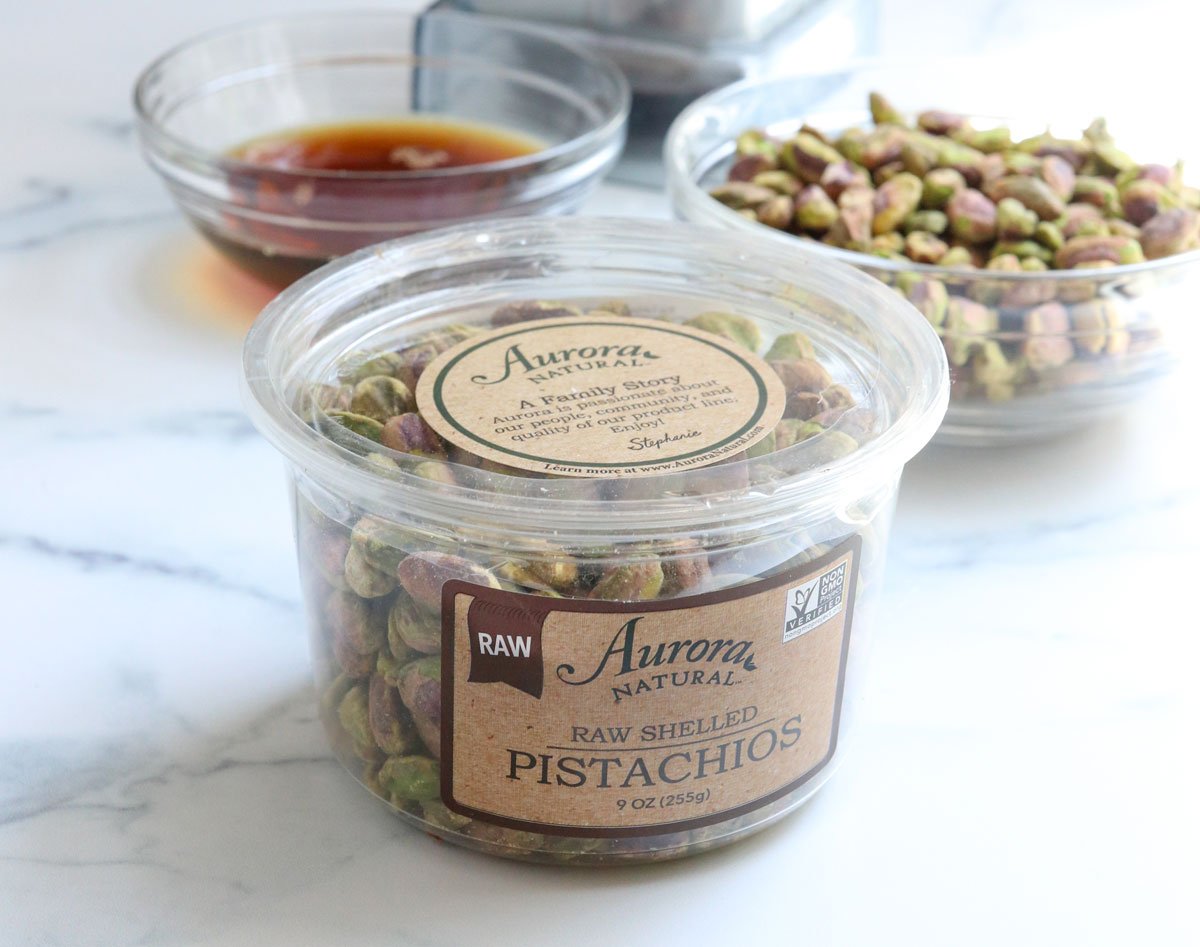 raw pistachios in container