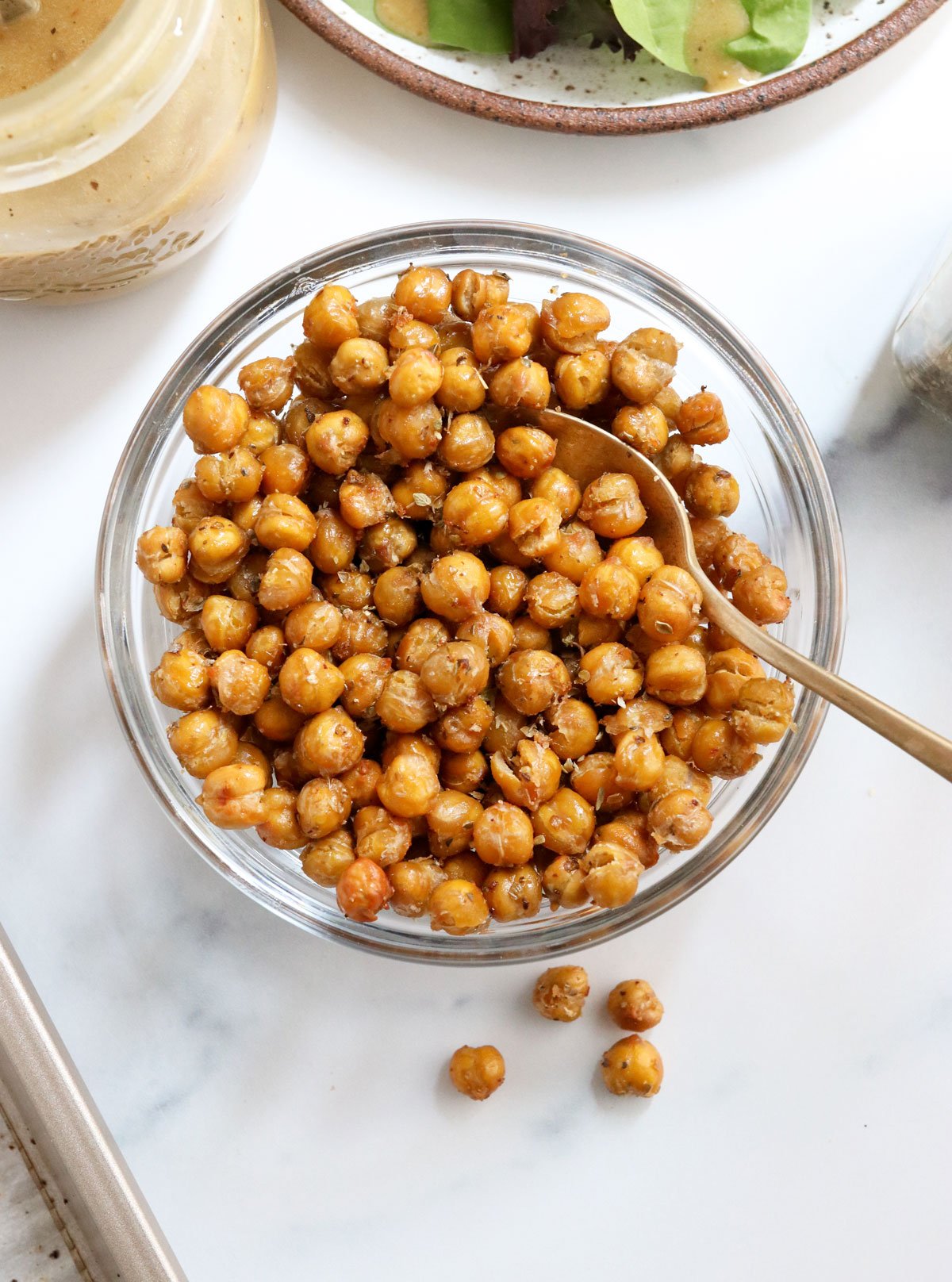 roasted chickpeas in bowl overhead