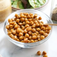 roasted chickpeas in a glass bowl