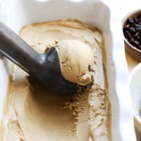 coffee ice cream scooped out of pan