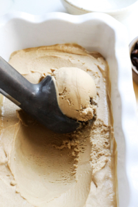 coffee ice cream scooped out of pan