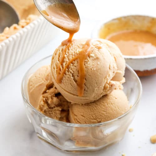 peanut butter ice cream with peanut butter drizzle